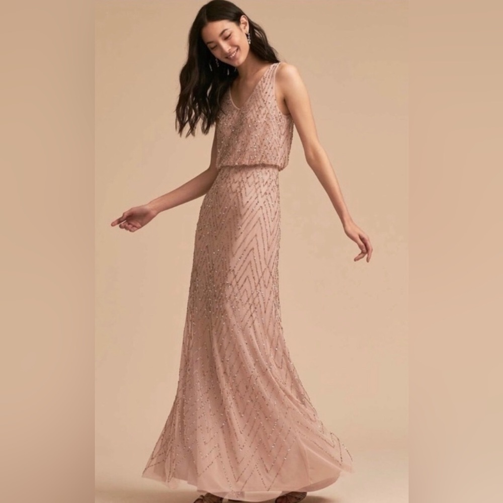 BHLDN long Maxie sequined dress size 8 taupe